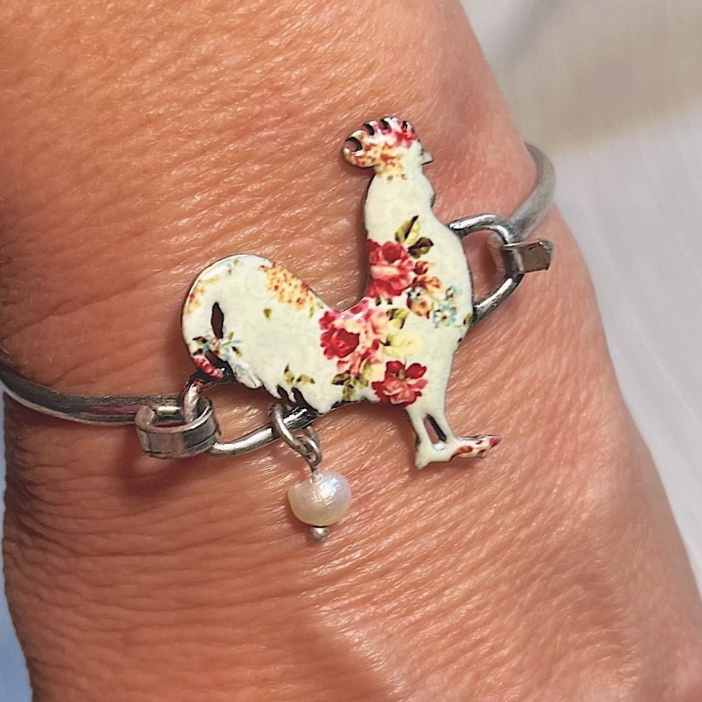 Vintage Rooster bracelet with pearl egg